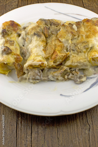 Crepes Ai Funghi Porcini Con Besciamella Stock Photo Adobe Stock