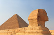 Sphinx and the Pyramid of Cheops at Giza, Egypt
