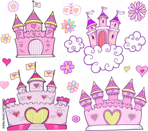 Obraz w ramie Super Cute Castle Vector Illustration Set