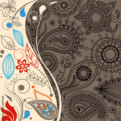 Tapeta ścienna Tło kwiatowy paisley, retro granicy
