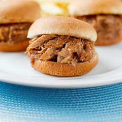 Wall Mural - three pulled pork bbq mini sandwhich sliders.