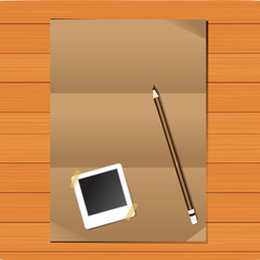Poster - Vector Empty Brown Crumpled paper on wood table