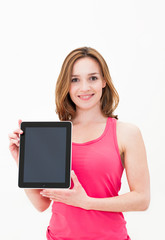 Wall Mural - woman showing tablet screen