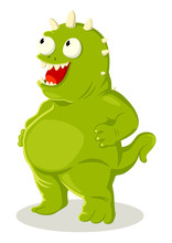 Cartoon Illustration Of Green Monster