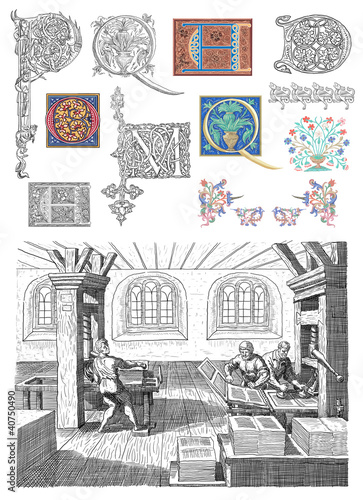 Fotografia, Obraz Old initials and teypography workshop illustration