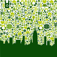 Wall Mural - Green city eco icons background