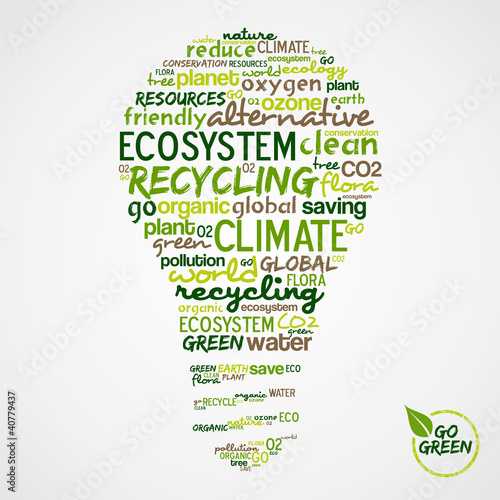 Naklejka dekoracyjna Go Green. Words cloud about environmental conservation in bulb