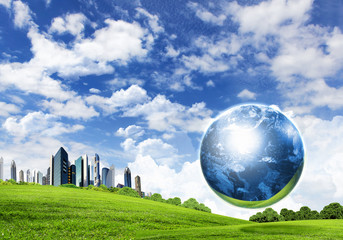 Wall Mural - green nature landscape with planet earth