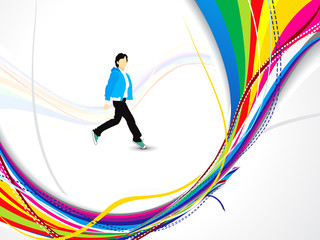 Fototapete - abstract wave background with boy
