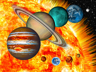 Wall Mural - Solar System: the comparative size of the planets and Sun.