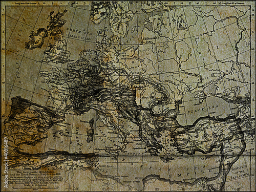 Board z aluminiowym obramowaniem Stara mapa świata z królestwami i wschodnim imperium rzymskim