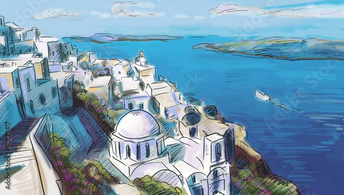 Naklejka na drzwi illustration the greek town