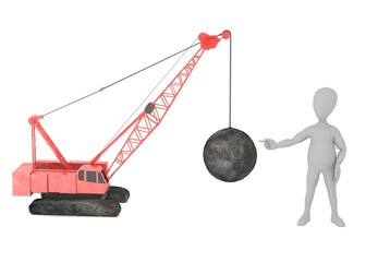 Wall Mural - 3d render of cartoon character with destruction crane