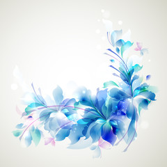 Fototapete - abstract flower and small butterflies