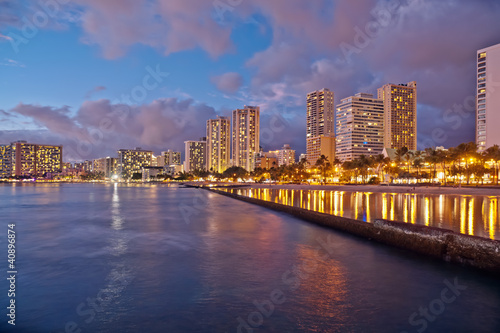 Plakat na papierze fotorealistycznym Plaża waikiki, wyspa Hawaje Oahu, gród