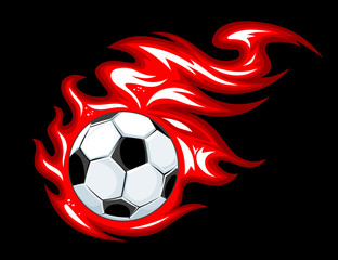 Wall Mural - Football ball in fire flames