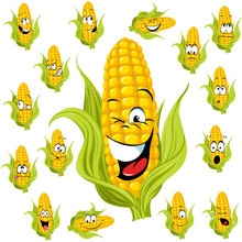 Sweet Corn Cartoon With Many Expressions