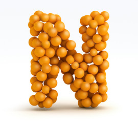 Letter N, font of orange citrus, white background