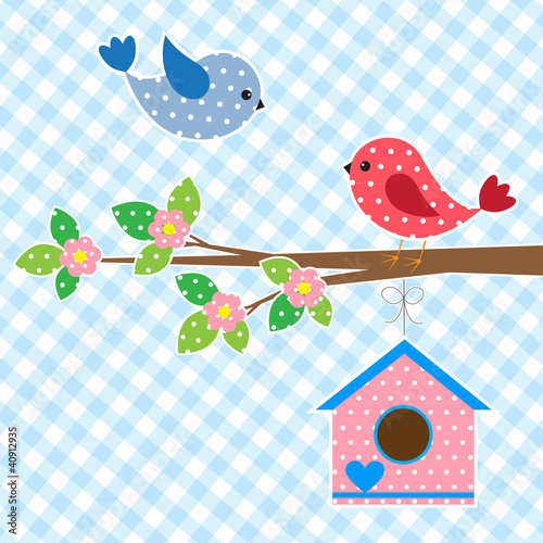 Tapeta ścienna Kilka ptaków i birdhouse