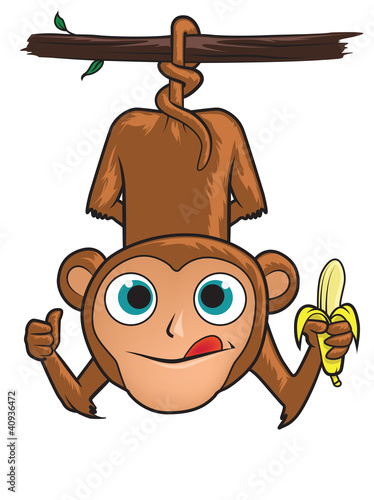 Monkey Swinging From A Tree Eating A Banana Buy This Stock