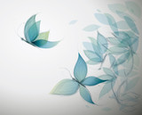 Fototapeta Sypialnia - Azure Flowers like Butterflies / Surreal sketch