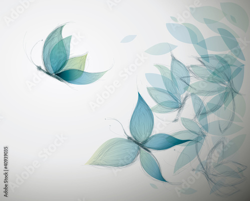 Fototapeta na wymiar Azure Flowers like Butterflies / Surreal sketch