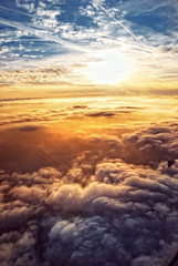 Heavenly sky seen through the windows of an airplane