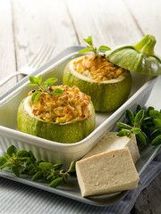 Sticker - Zucchinis stuffed with tofu cheese, vegetarian food