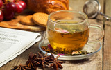 Fototapeta  - green tea infusion withsweet food