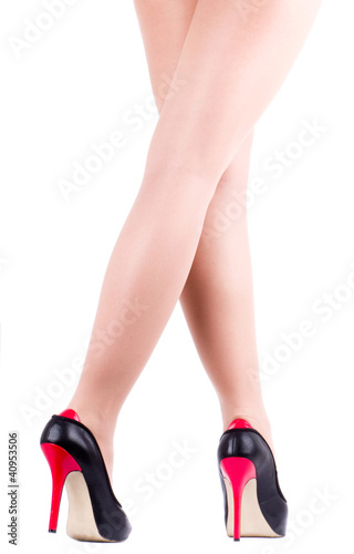 Obraz na płótnie canvas trzyczęściowy "tryptyk" Sexy babski nogi w buty na białym tle