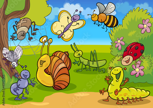 Naklejka ścienna cartoon insects on the meadow