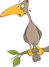 Cartoon Woodpecker On A Tree. Cartoon