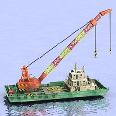 Wall Mural - 3d render of cartoon characters on floating crane