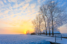 Winter Landscape At Sunset