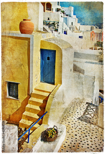 Board z aluminiowym obramowaniem Kolory santorini -artystycznego obrazu