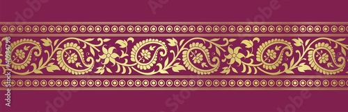 Tapeta ścienna Tradycyjna granica kwiatowy paisley, wzornictwo tekstylne, królewskie indie