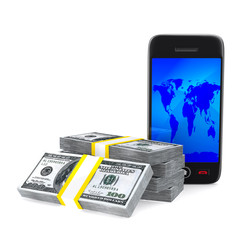 Wall Mural - phone and cash on white background. Isolated 3D image