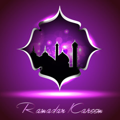 Wall Mural - Glossy icon of Mosque or Masjid  with  Eid Mubarak text on moder