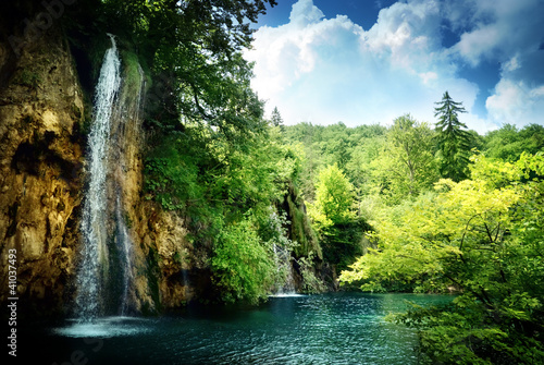 Plakat na zamówienie waterfall in deep forest