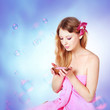 © VolkovaElena - Picture of happy young blonde woman with colorful flowers