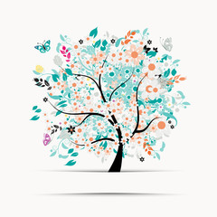 Wall Mural - Gift card design with floral tree