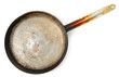 Dirty old frying pan on white background
