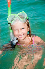 Wall Mural - Summer beach - lovely girl diver in the sea