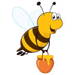Vector happy bee flying with a brimful jar of delicious honey
