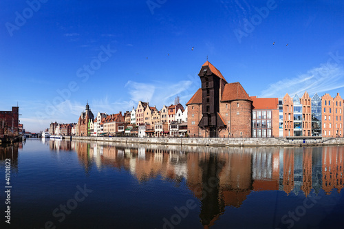 Naklejka na szybę The riverside with the characteristic crane of Gdansk, Poland.