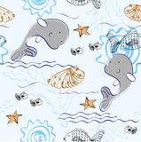 Babies  hand-drawn sea seamless pattern. Sea background