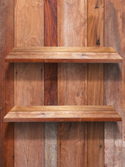Wall Mural - Two wood shelf fixing on panelwood