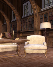 Wnętrze Biblioteki Z Fotelem