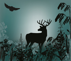 Sticker - deer in high grass illustration