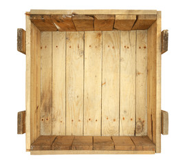 Wall Mural - top view of old wooden box isolated on white background